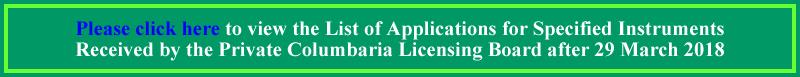 List of Applications for Specified Instruments Received by the Private Columbaria Licensing Board after 29 March 2018